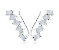 Five Crystal Rectangle Shaped Silver Earrings EL-3580